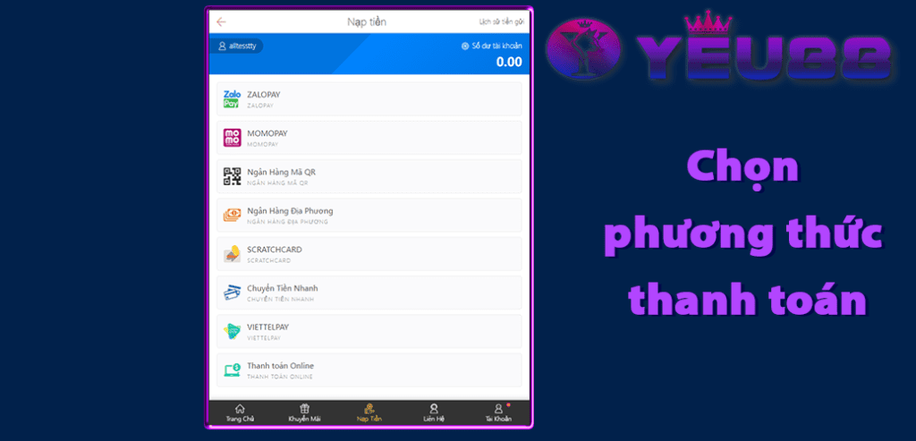 Yeu88 Hướng dẫn nạp tiền
